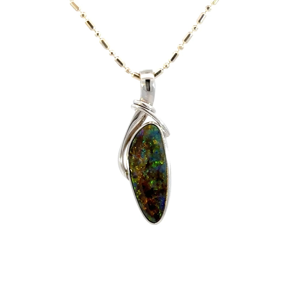 Solid Boulder Opal Pendant In Sterling Silver