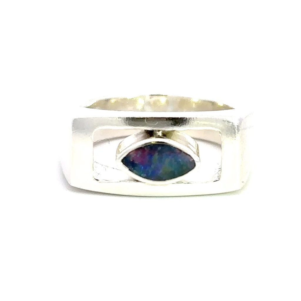 Marquise Opal In Squared Sterling Silver Ring