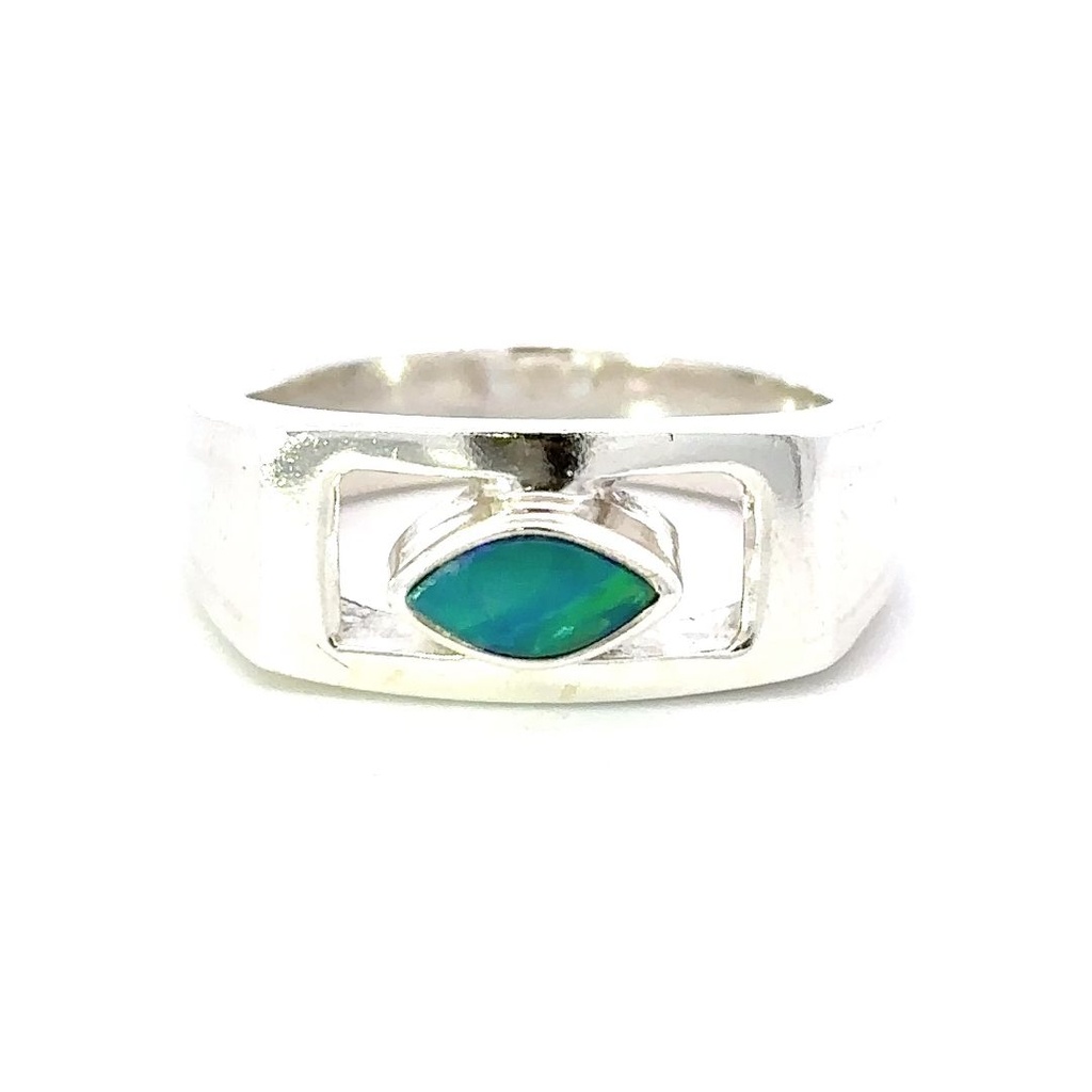Striking Aussie Opal Ring In Sterling Silver