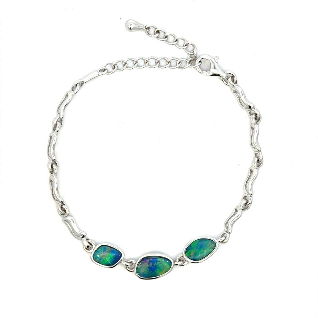 Stunning Opal And Sterling Silver Linked Bracelet