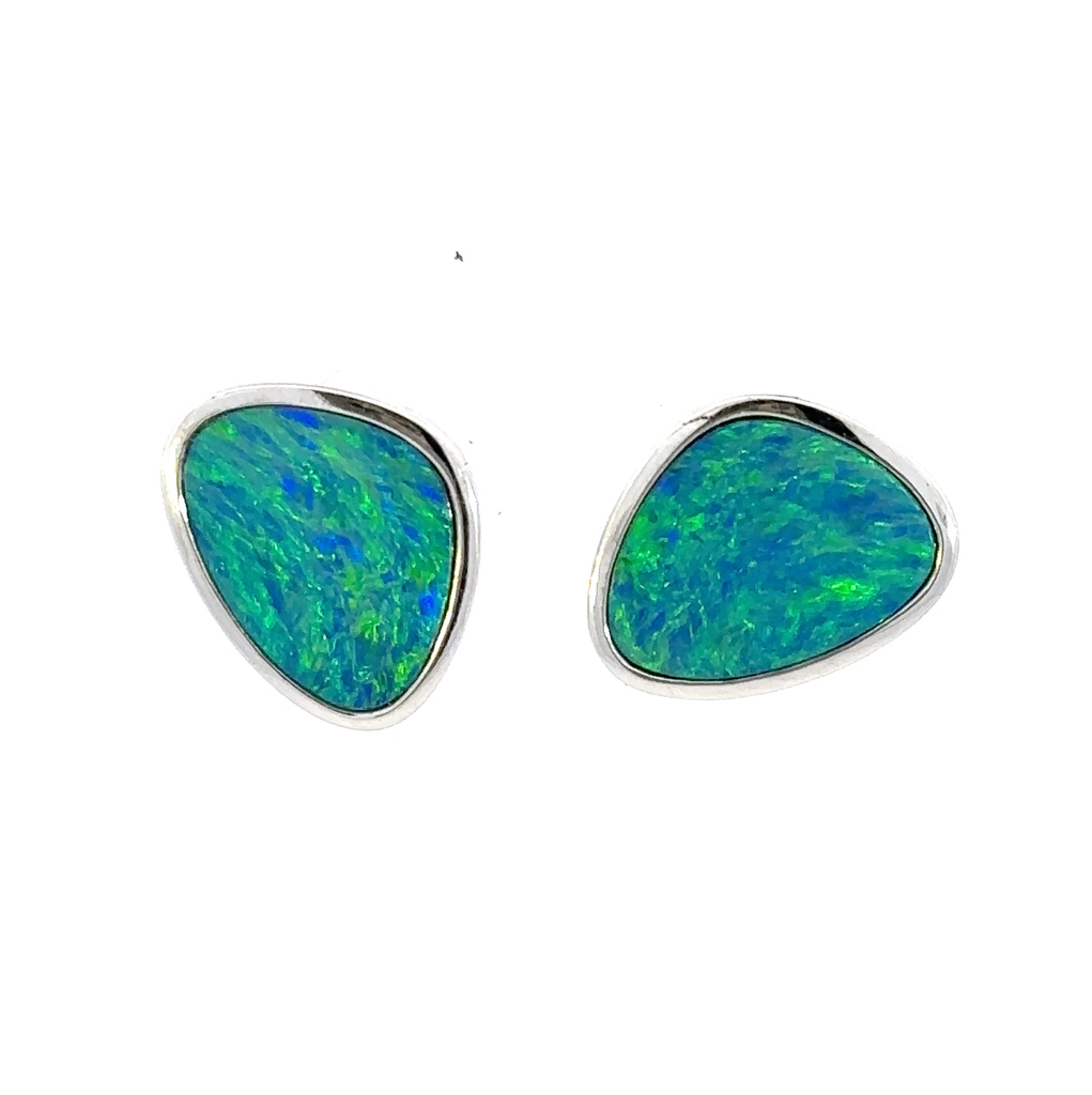 Stunning Blue/Green Opal Earrings In Sterling Silver