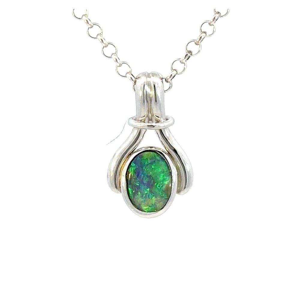 Striking Opal Pendant In 18K White Gold