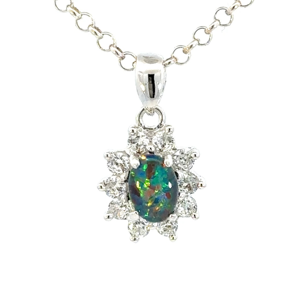 Opal Pendant | Triplet In Silver With Cubic Halo