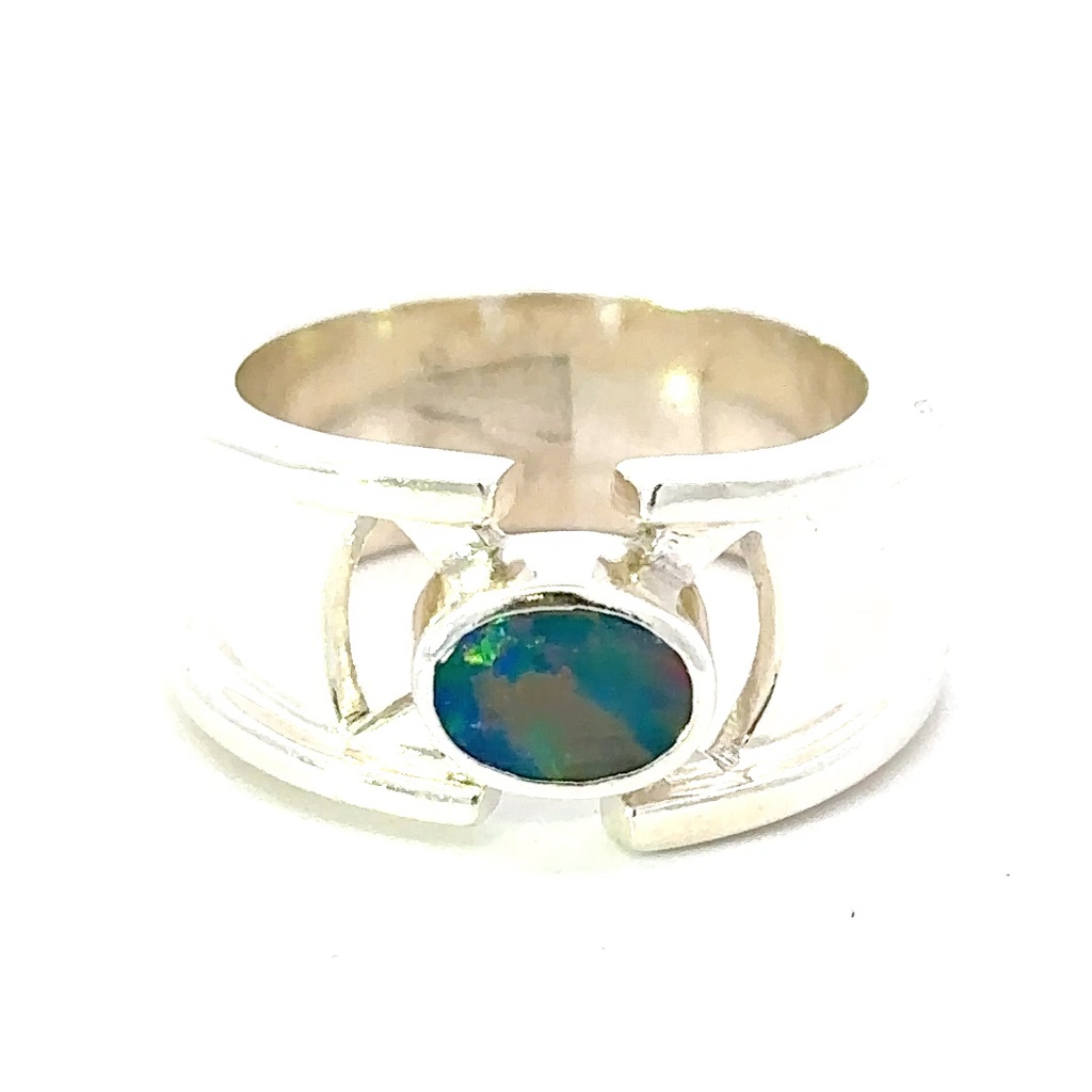Ring Set With An Australian Opal In Sterling Silver