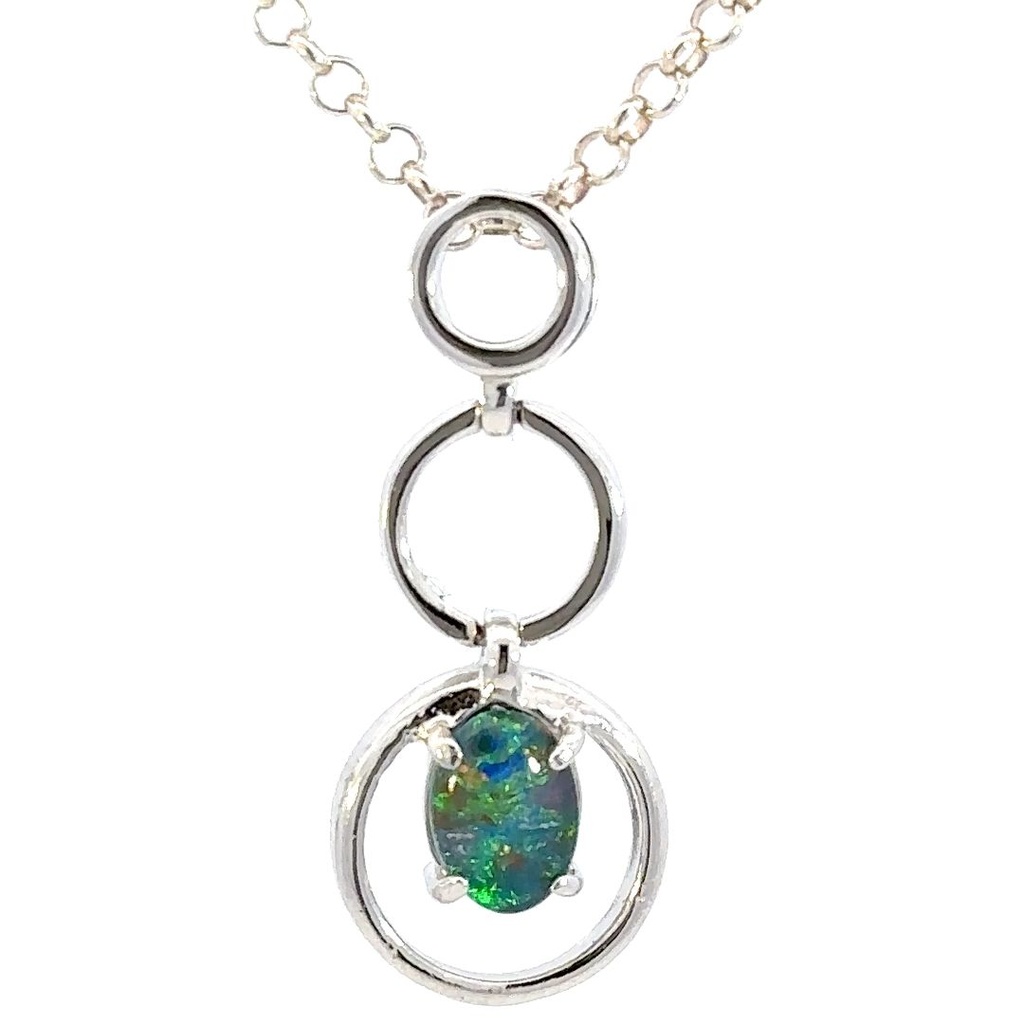 Opal Pendant | Triplet Set In Sterling Silver Loops
