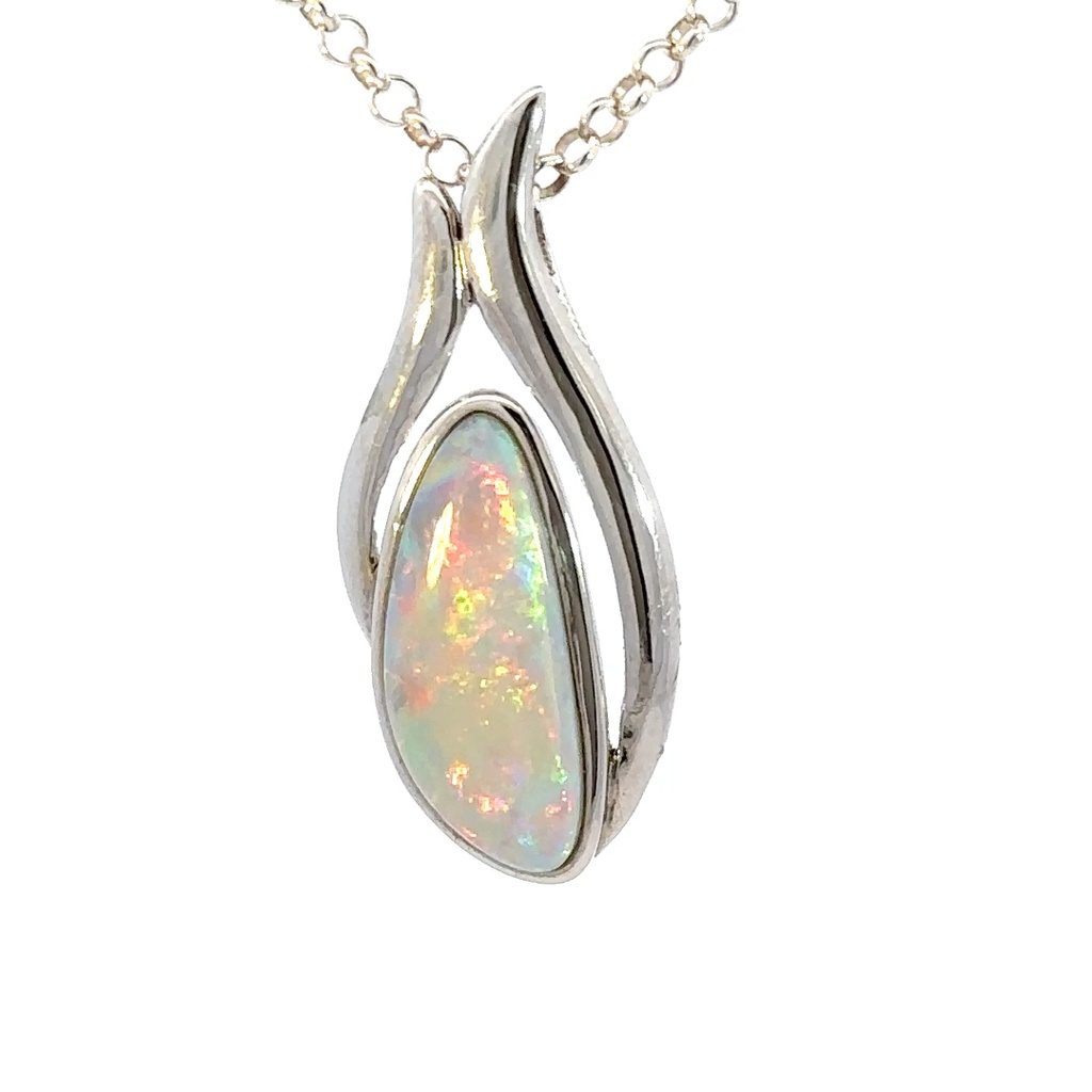 Luminous Solid White Opal Pendant In Sterling Silver