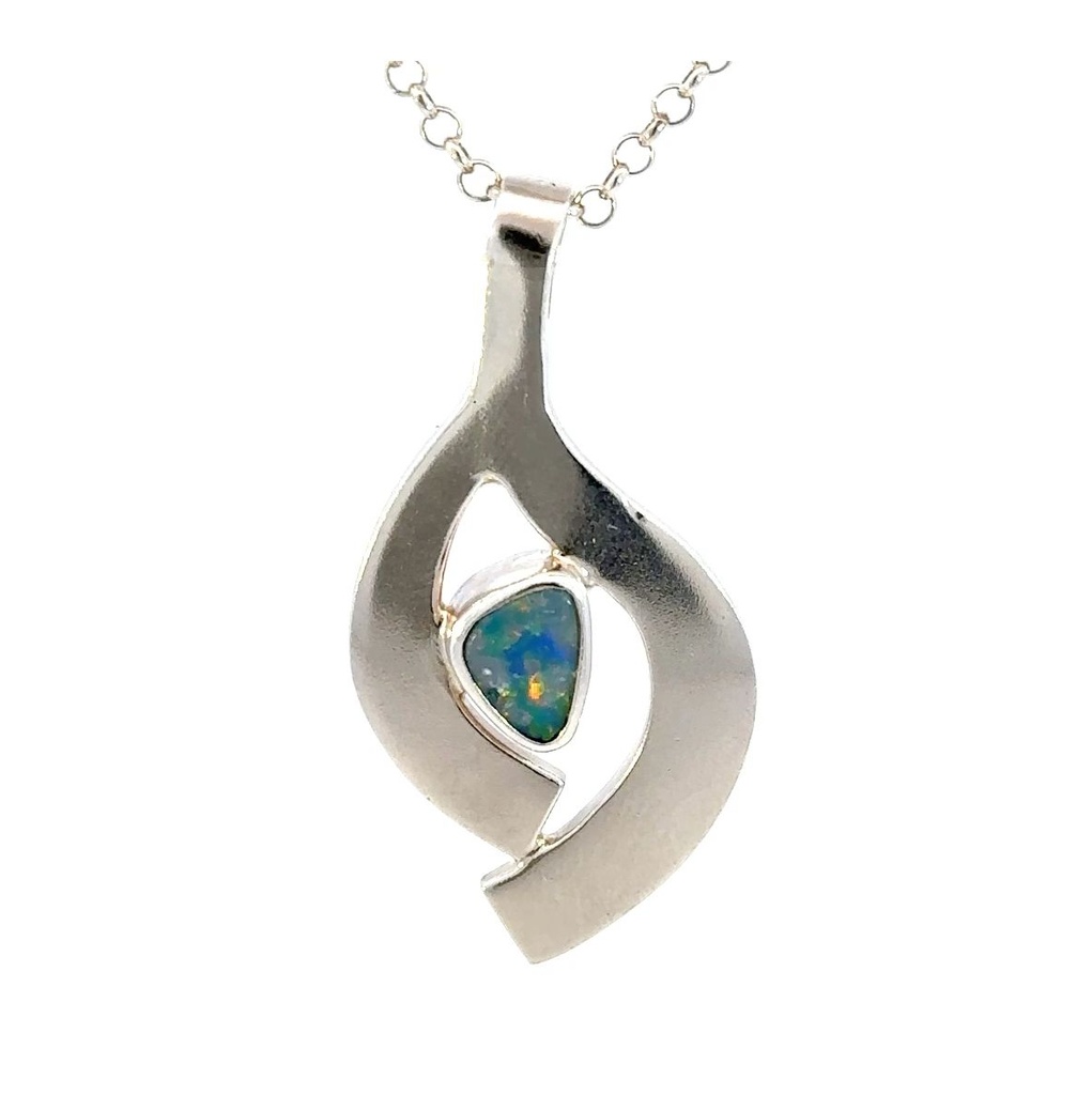Pendant With An Australian Opal Centre In Sterling Silver