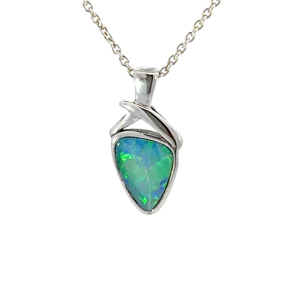Vibrant Aqua Green Doublet Opal Silver Pendant Silver