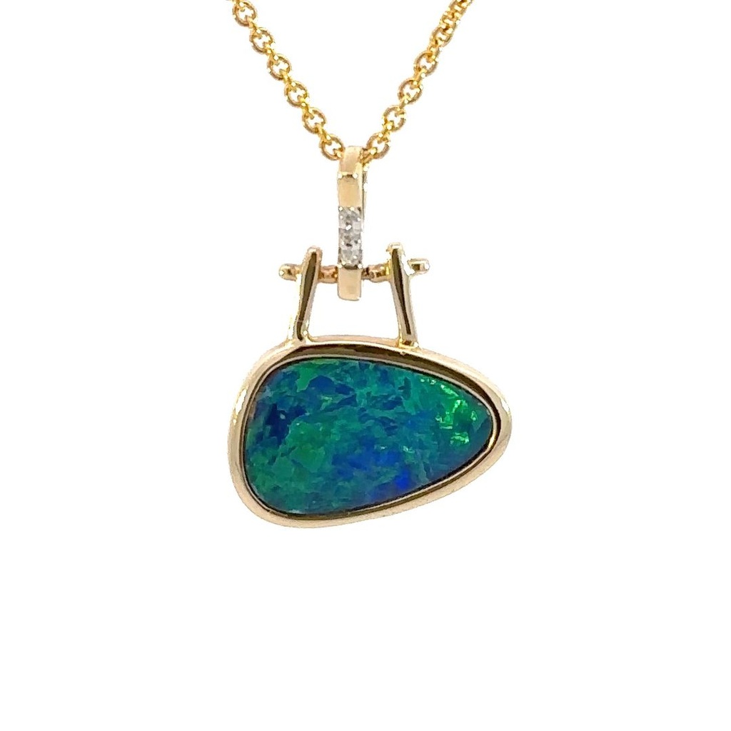 Doublet Opal Pendant In 14K Yellow Gold & Diamond Detail