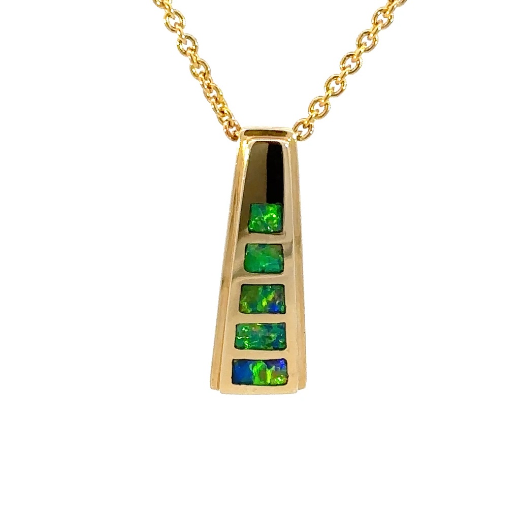 Triangular Pendant Inlaid With Crystal Opals In 18K