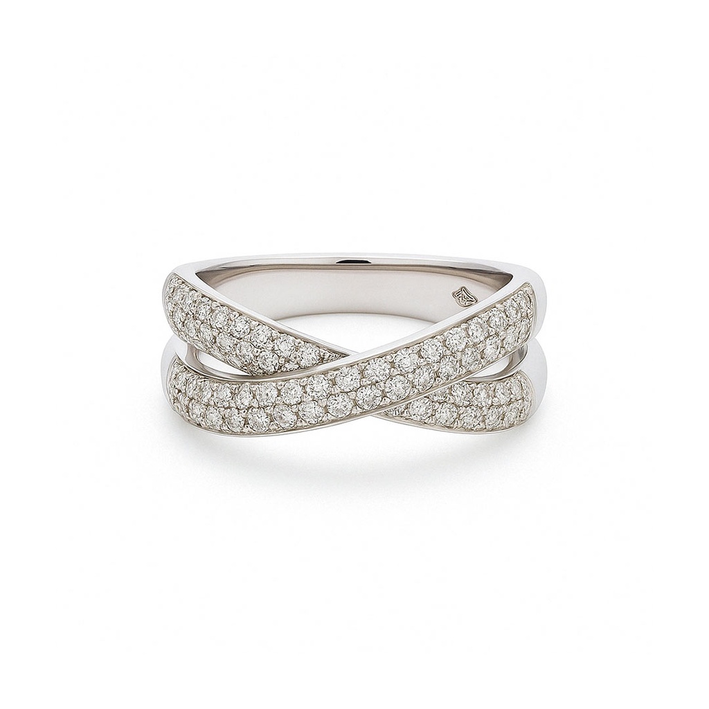 Pave Diamond Crossover Ring In 18K White Gold