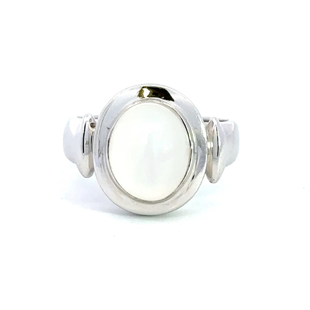 Moonstone Ring With Marquise Detail In 9K White Gold