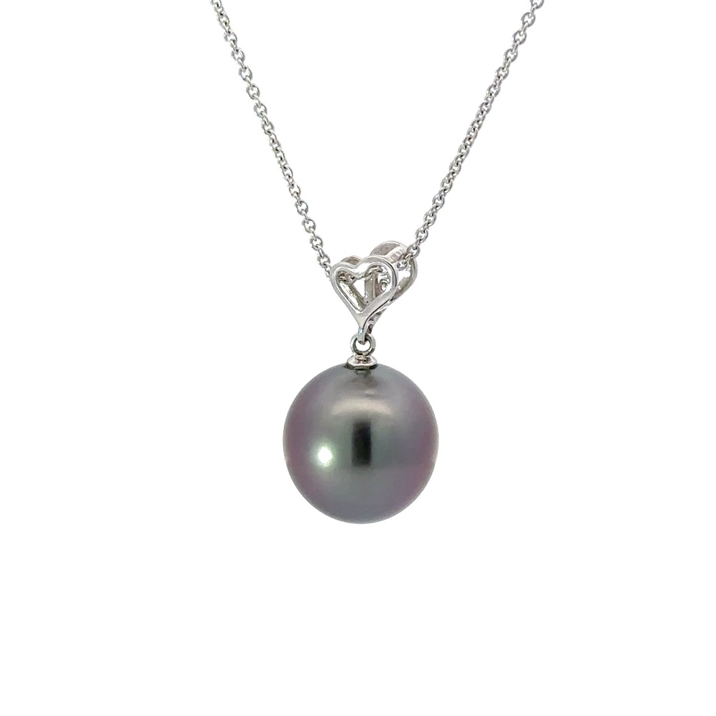 Tahitian Pearl & Diamond Pendant In 18K White Gold