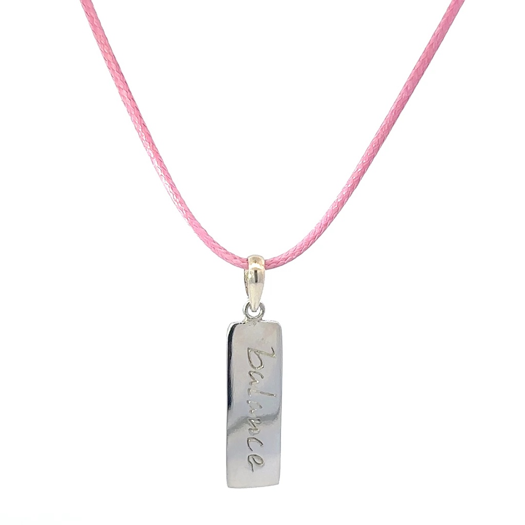 Silver Pendant | "Balance" With Pink Cord
