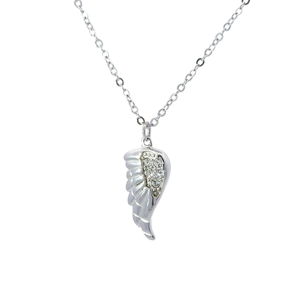 Angels Wing Pendant Set With Crystals In Sterling Silver