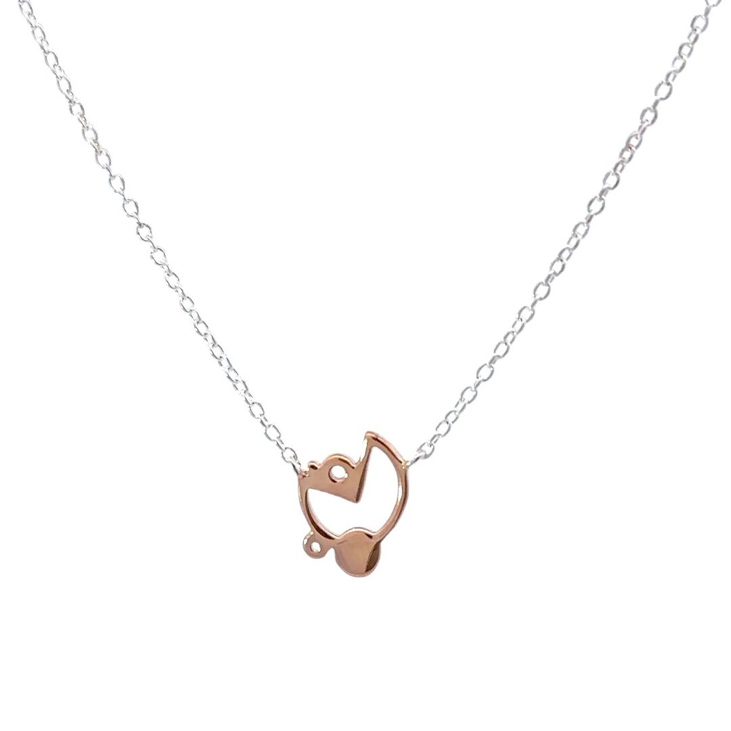 Petals Baby In Pram In Rose Gold Plate Silver Necklace