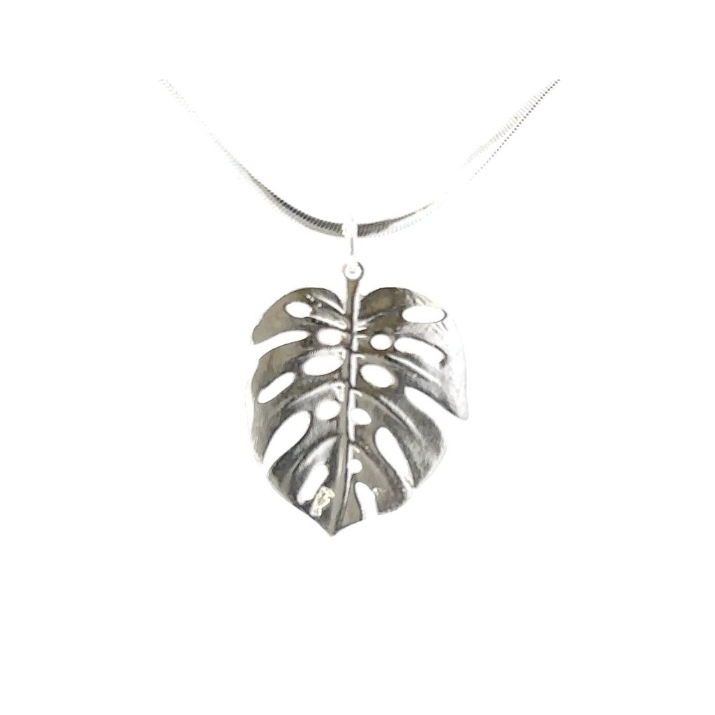 Monstera Leaf Pendant In 18K White Gold