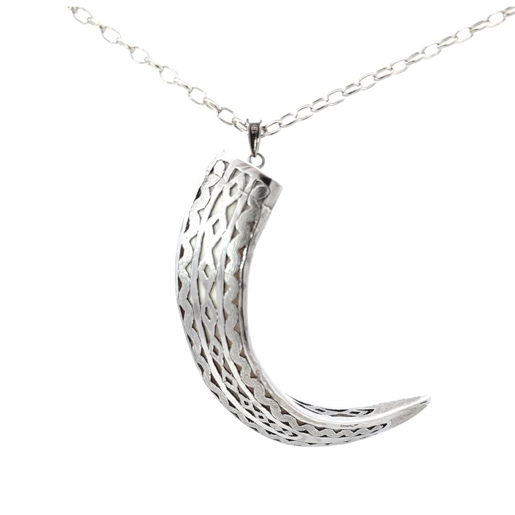 Pig Tusk Pendant With Silver Overlay