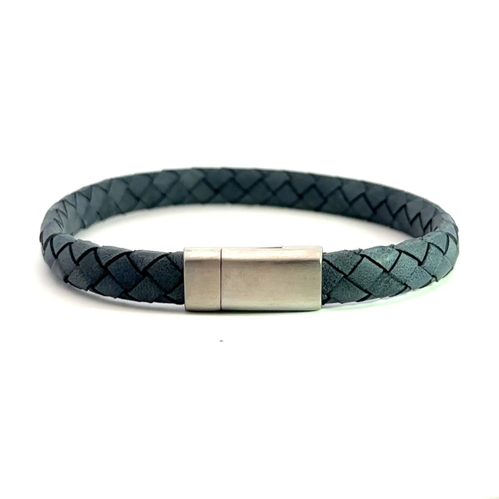 Men's Blue Leather Bracelet with Steel Clasp