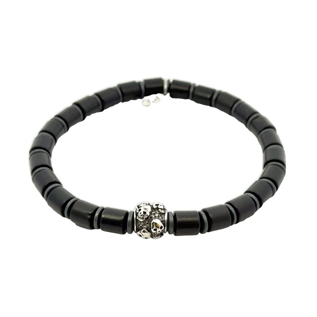 Onyx Bead With Skull Detail Bracelet