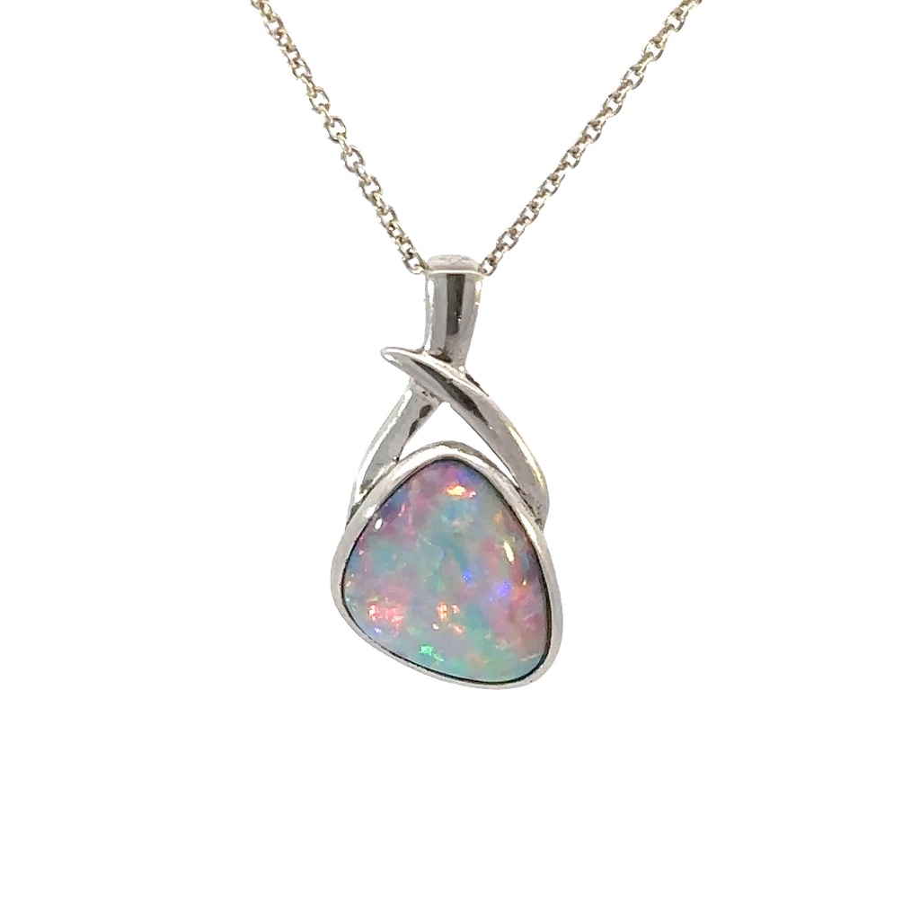 Colourful Doublet Opal Pendant In Sterling Silver