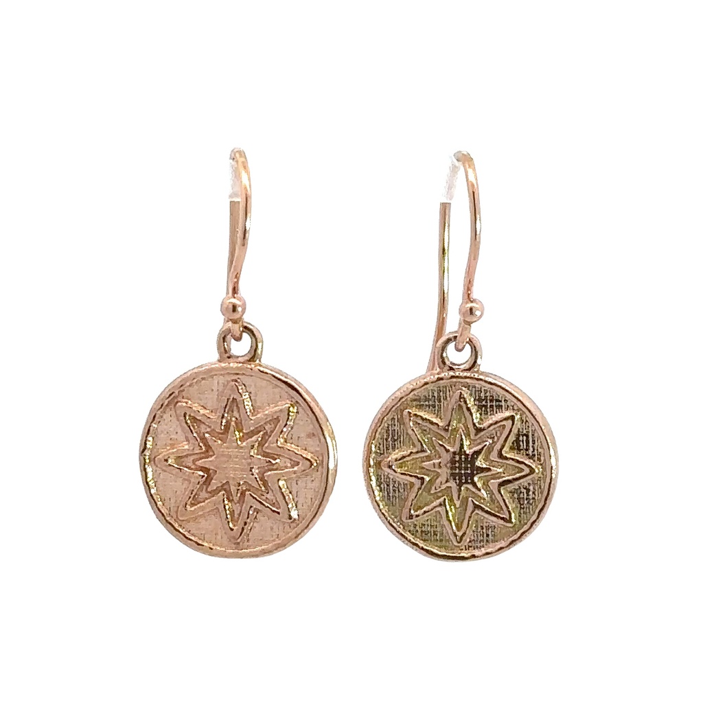 Sparkling Rose Gold Drop 9K Earrings With Star Motif