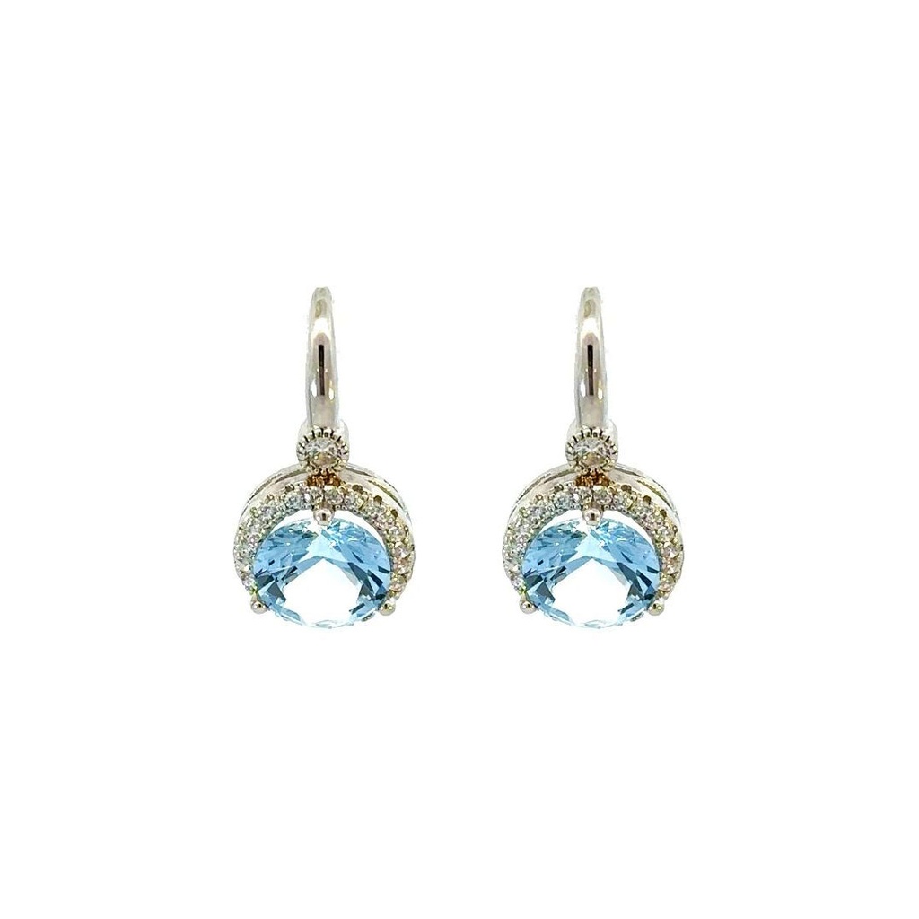 Blue Topaz Earrings | Cubic Halo Sterling Silver