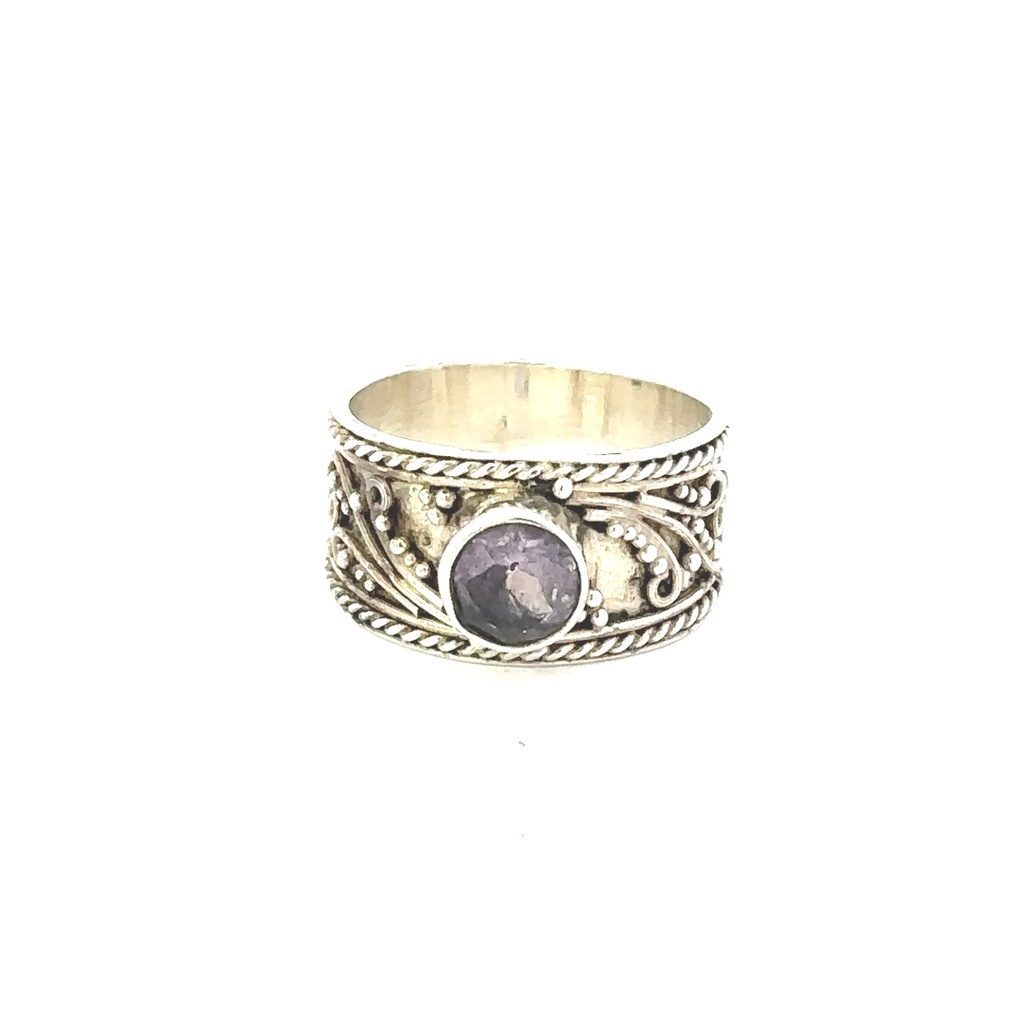 Amethyst Ring In Silver With A Detailed Design