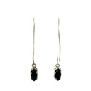 Onyx Drops On Long Silver Hook Earrings