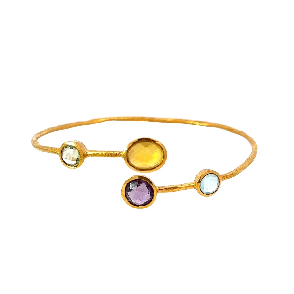 Gold Plated Cuff Set With Colourful Gems