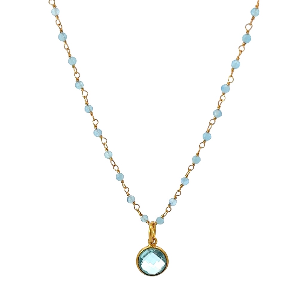 Chalcedony Hand Wired Beads With Topaz Pendant
