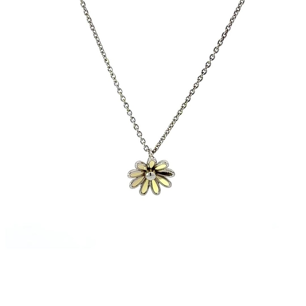 Yellow Enamel Daisy Pendant & Necklace In Silver