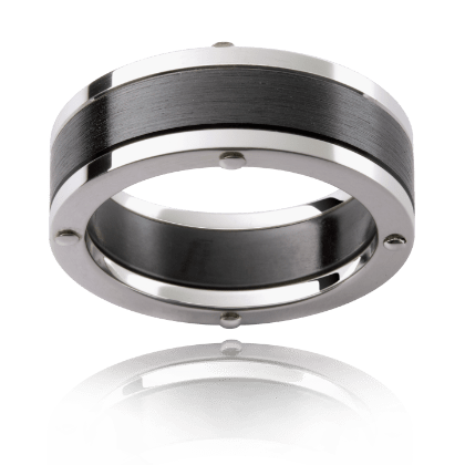 Zirconium Band With White Gold Rivets