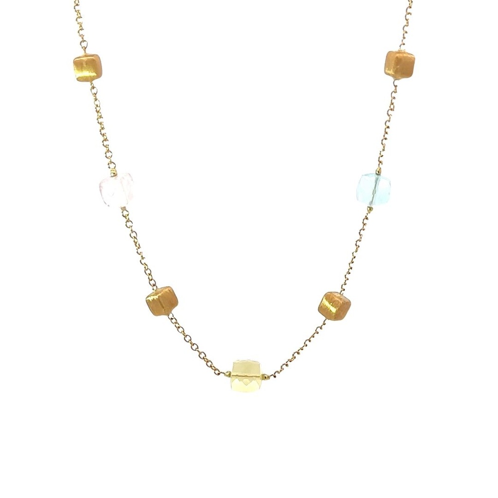 Cube Multi Gemstone Necklace On 18K Gold