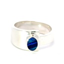 Navy Blue & Black Opal On Modern Sterling Silver Ring