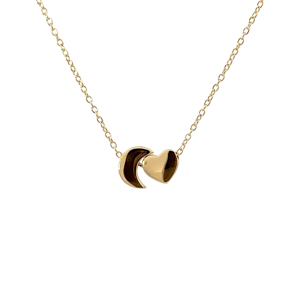Petals "Love You" Silver Moon & Heart Necklace