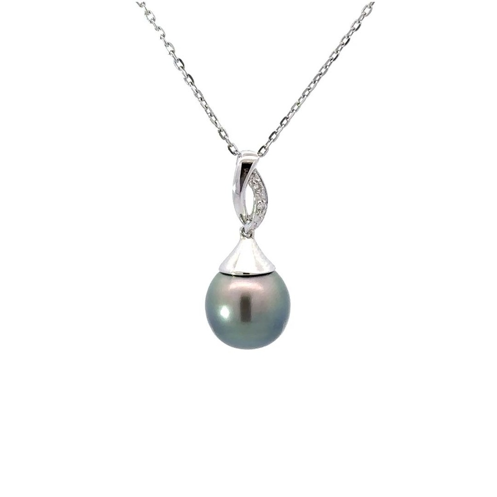 Tahitian Pearl & Pave Diamond Pendant In 18K