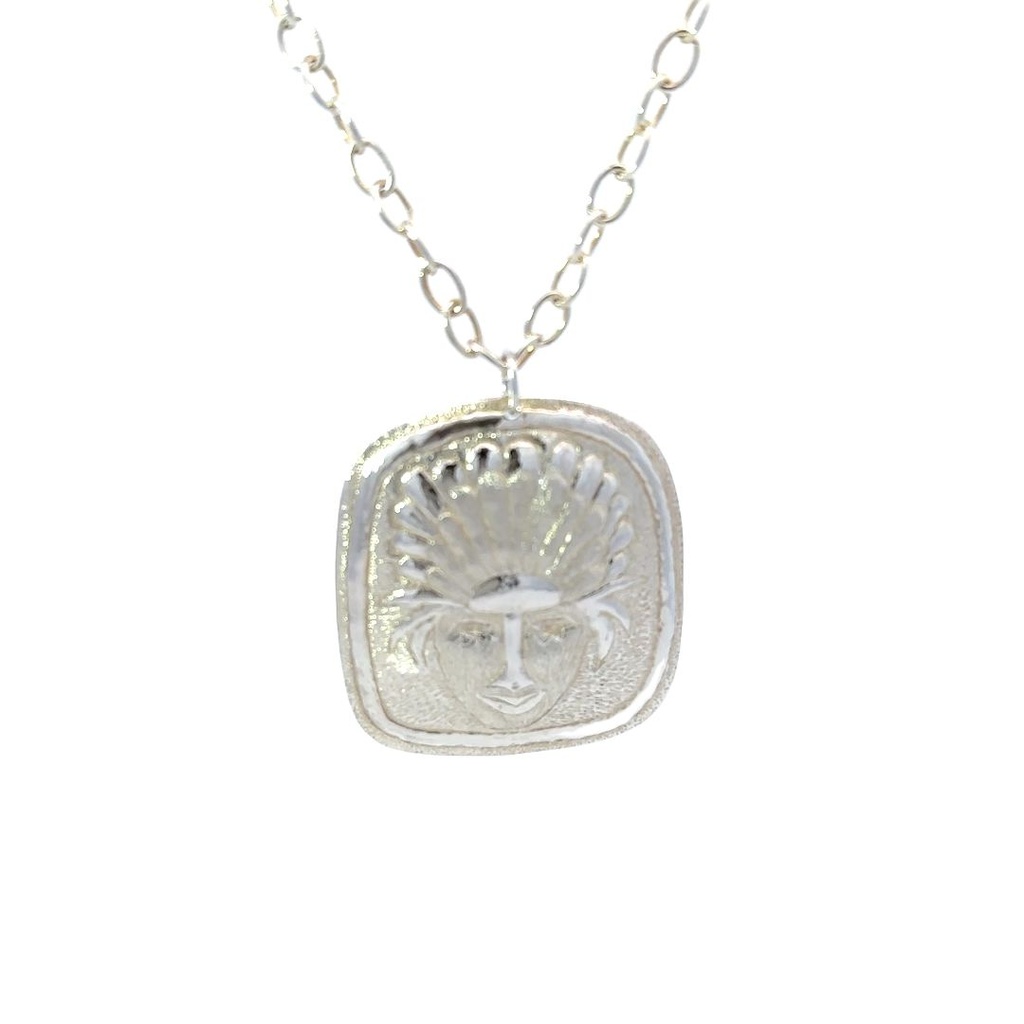 Repousse Crafted PNG Mask Pendant Sterling Silver