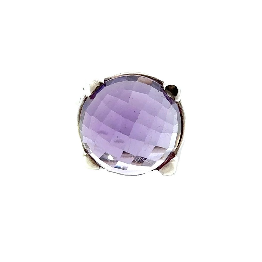 Amethyst with checkerboard cut ring in sterling silver