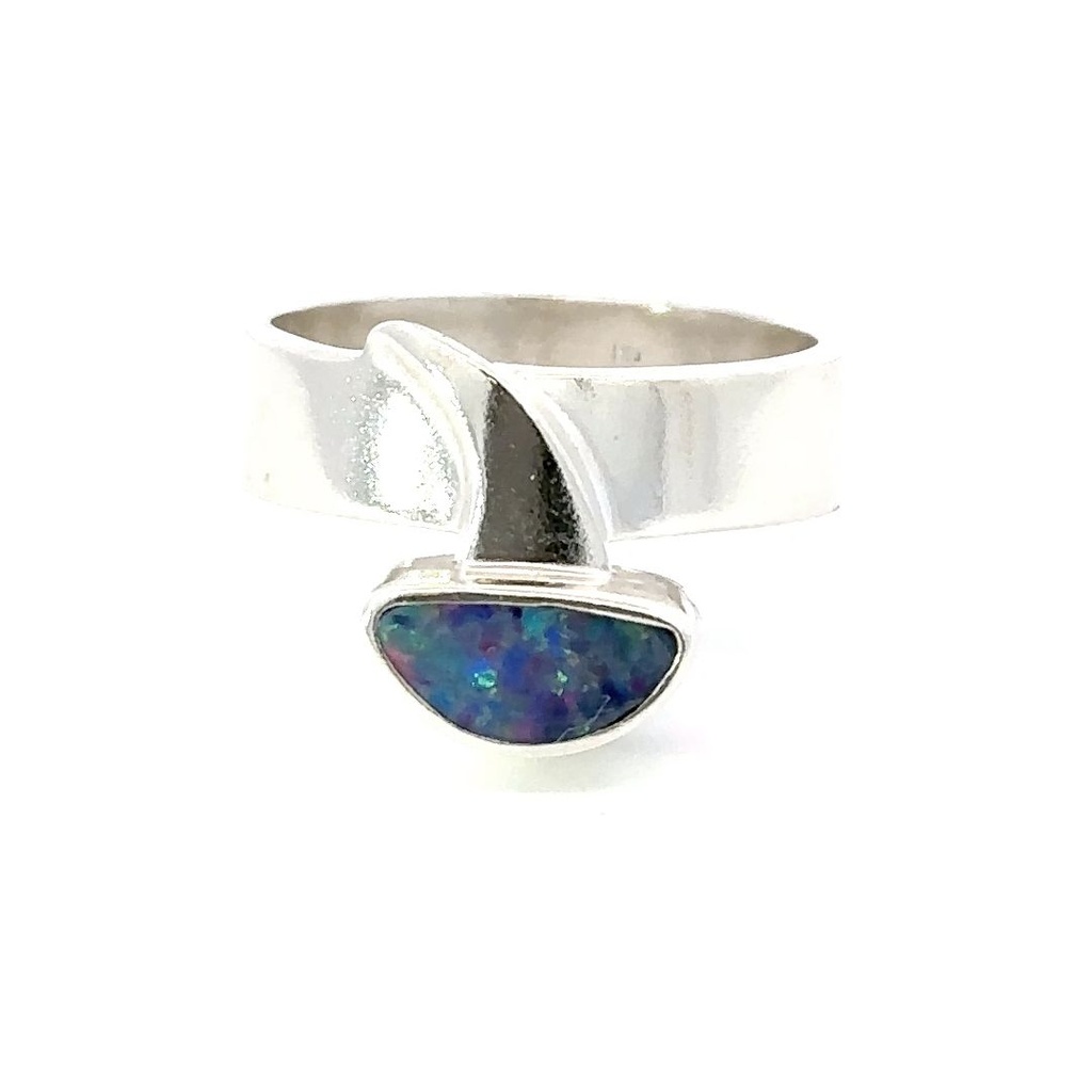 Unique Aussie Doublet Opal Set In A Sterling Silver Ring