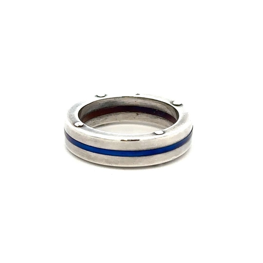 Riveted Blue Titanium And Sterling Silver Ring