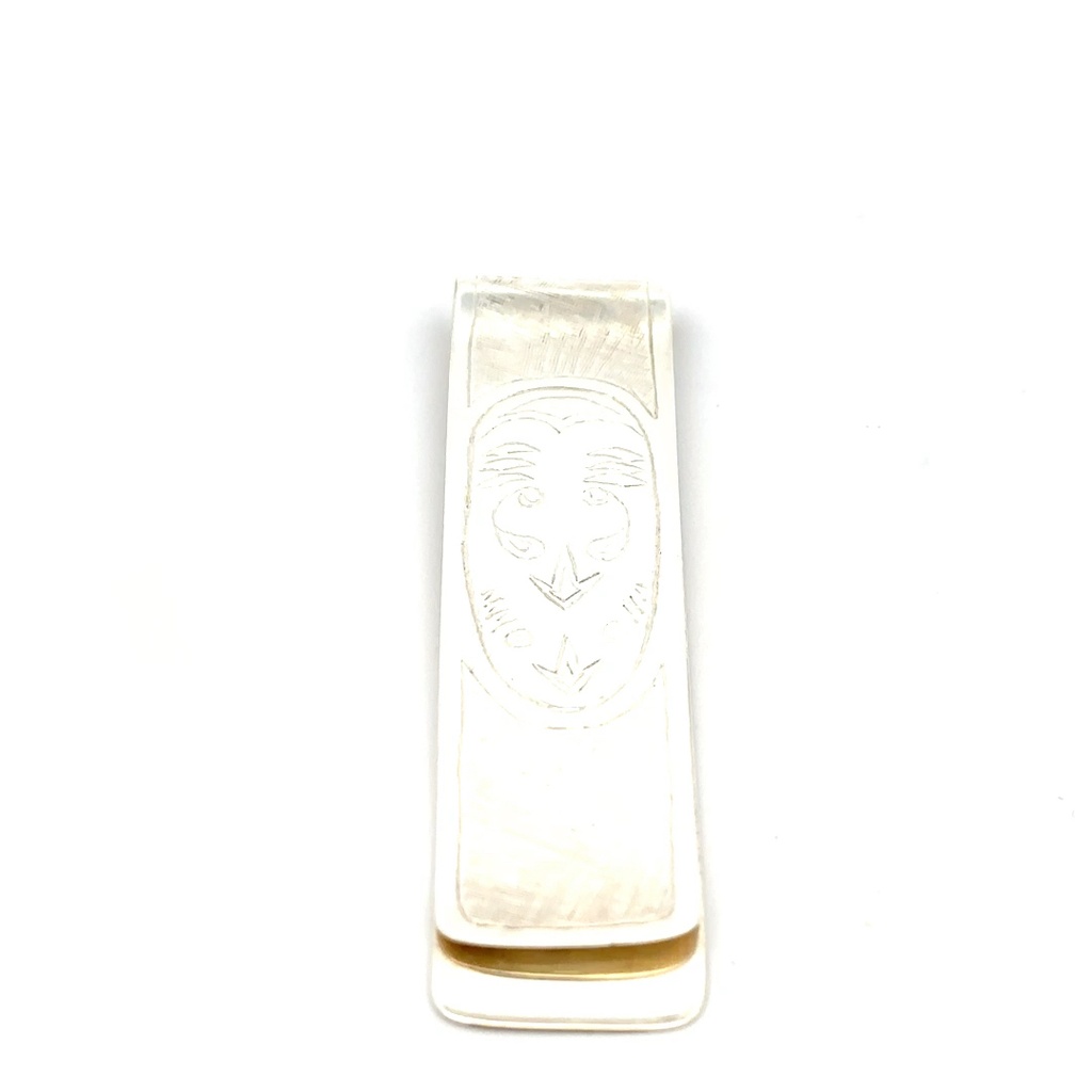 Money Clip With Tribal Mask Design In Sterling Silver