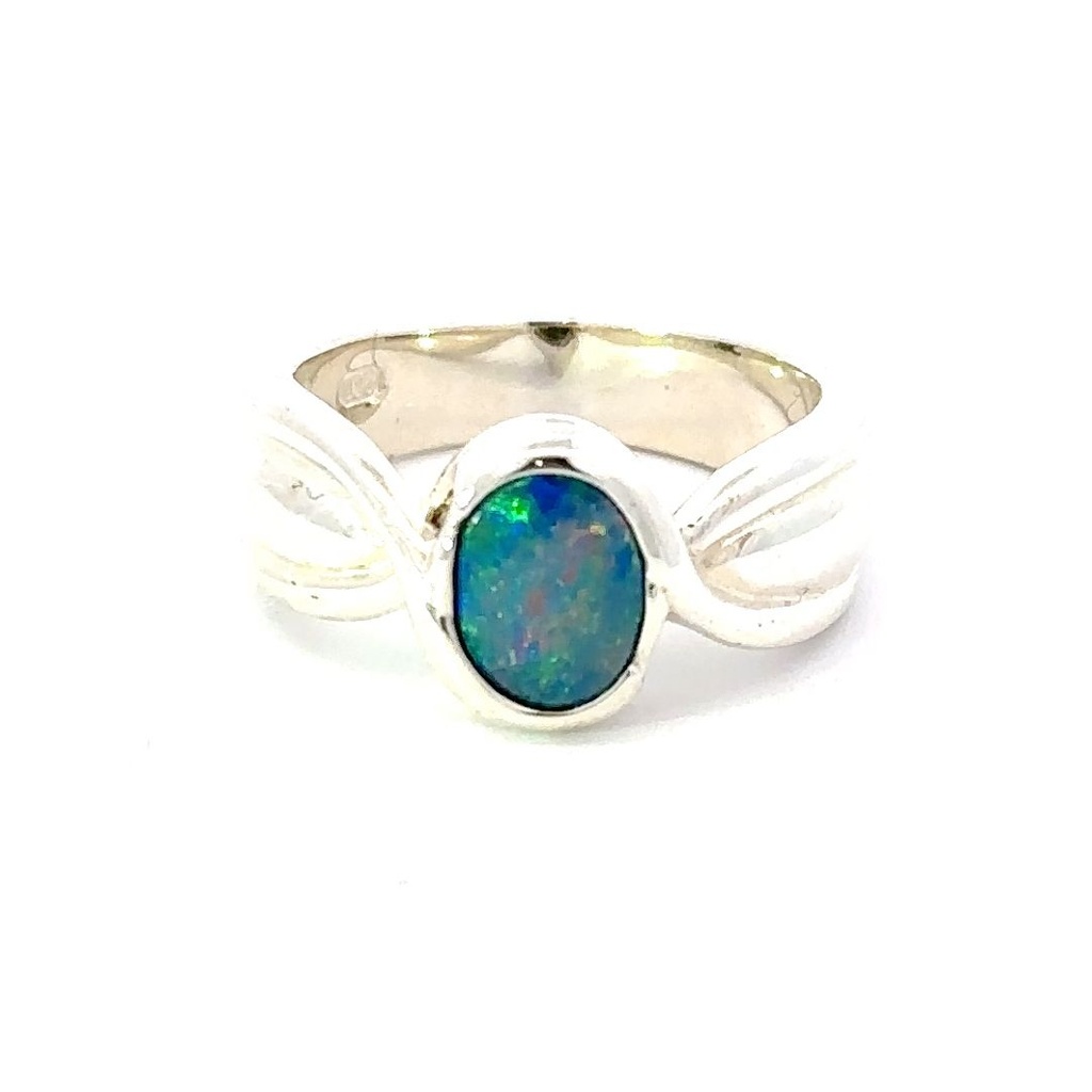 Australian Blue & Red Opal Ring In Sterling Silver