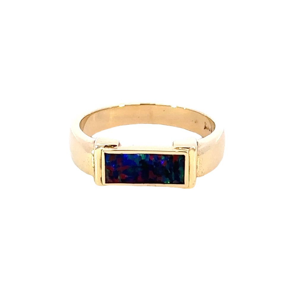 Narrow Doublet Opal Ring in 14ct
