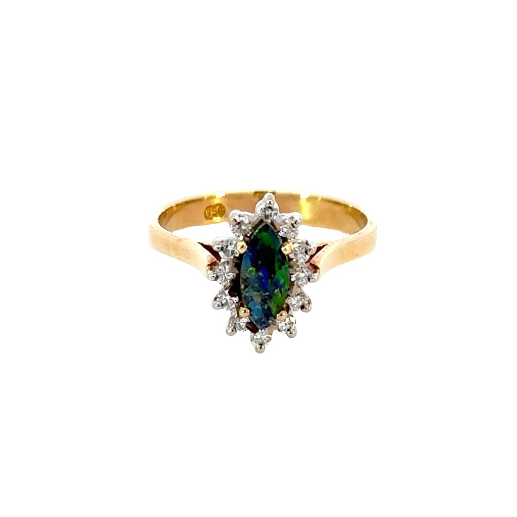 Opal Ring With Diamond Halo | 18K Lightning Ridge