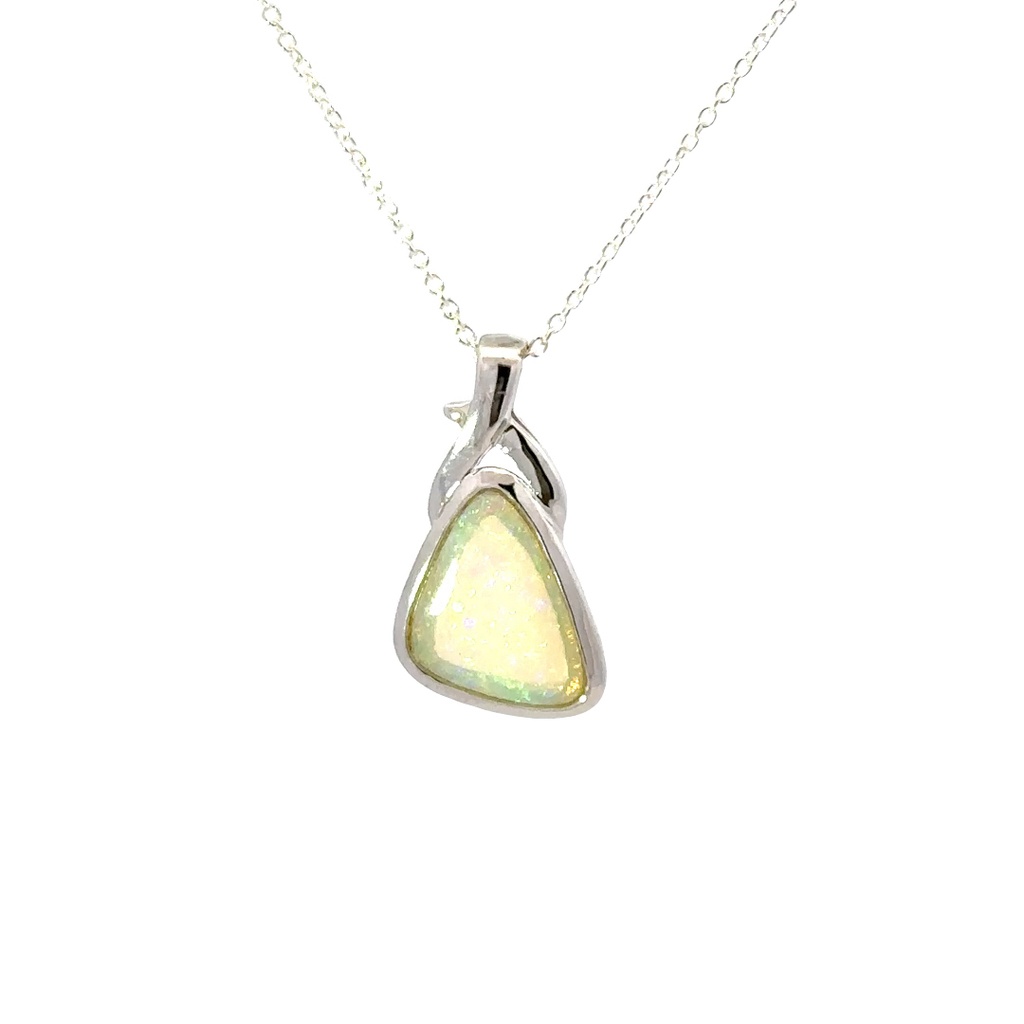Genuine White Opal Pendant In Sterling Silver