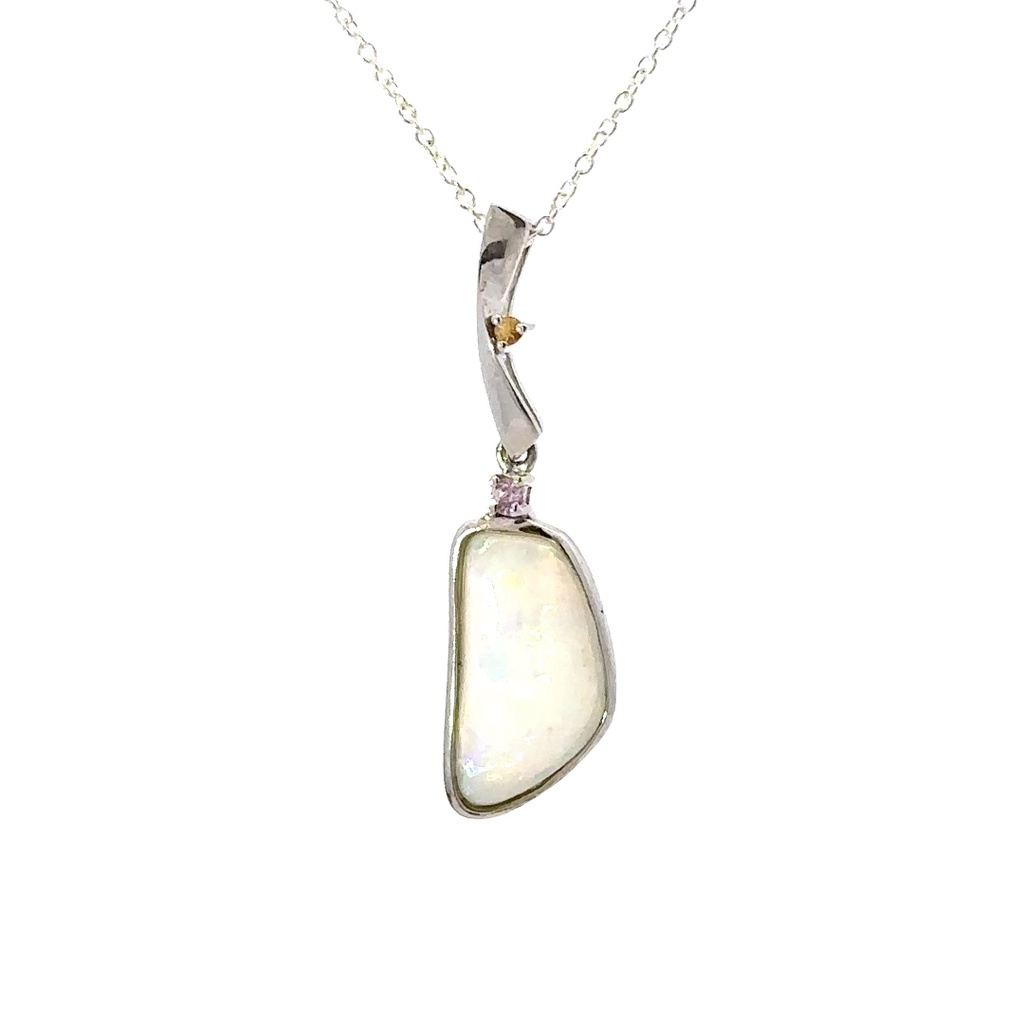 Solid White Opal Pendant in Silver