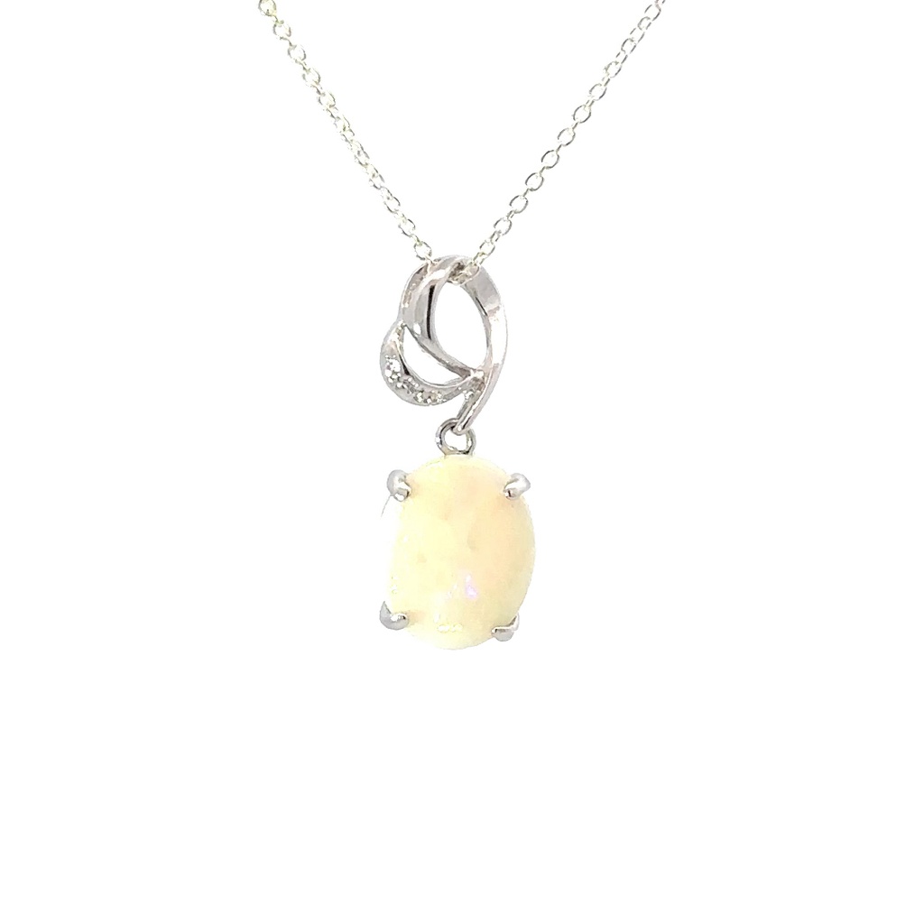 Elegant White Opal Pendant In Sterling Silver