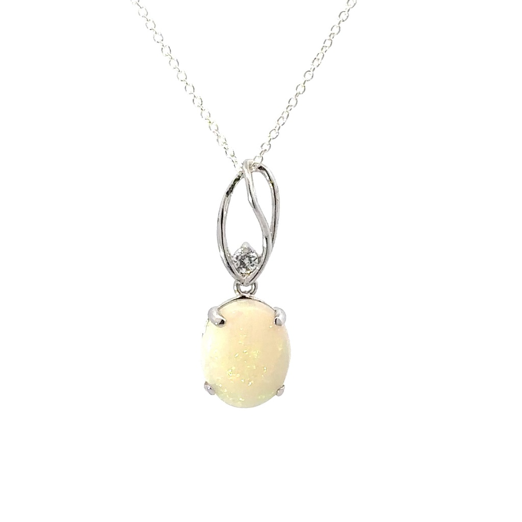 Elegant Sterling Silver Solid White Opal Pendant