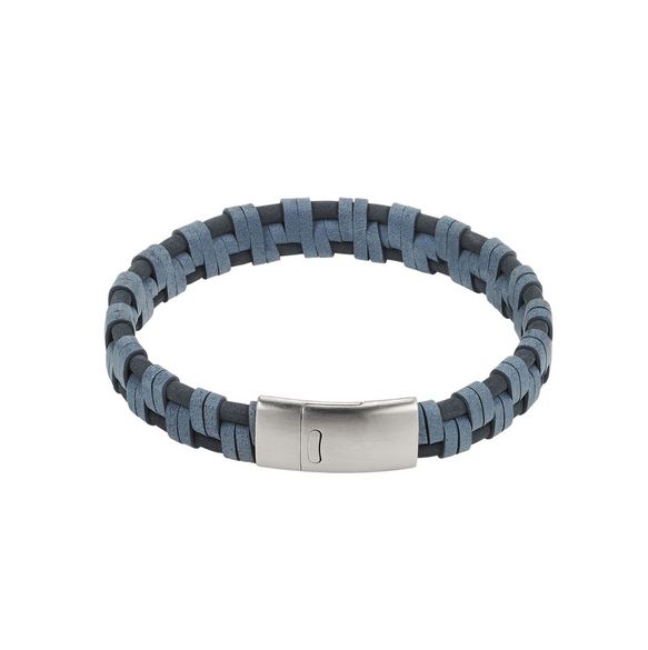 Men's Braided Blue Leather Bracelet With Steel Clasp